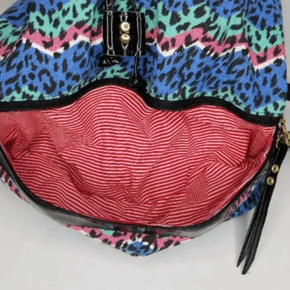 90s Rainbow Cheetah Print Canvas/Patent Backpack 80s 1980s Aesthetic Vintage - Picture 5 of 10